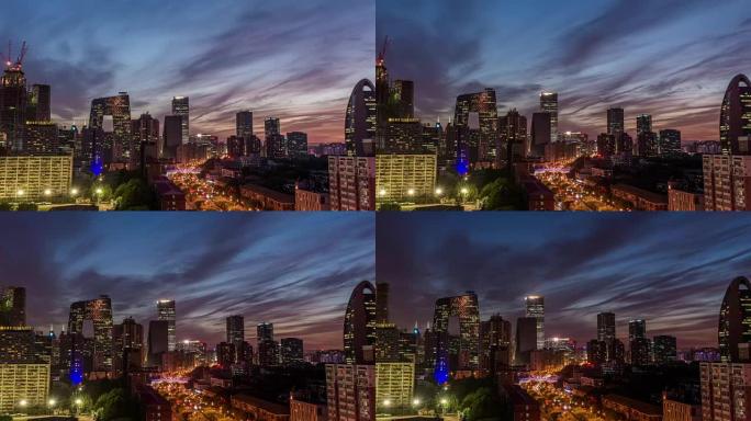 时间流逝-从白天到晚上的北京CBD鸟瞰图 (放大)