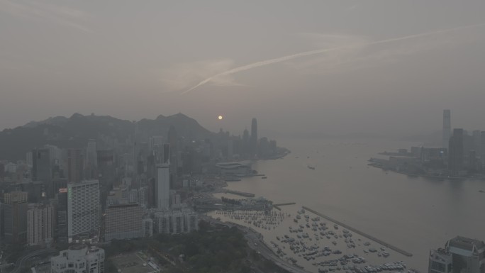 LOG格式航拍香港岛的傍晚