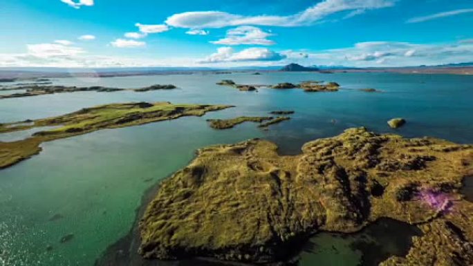 冰岛的空中Myvatn湖景观
