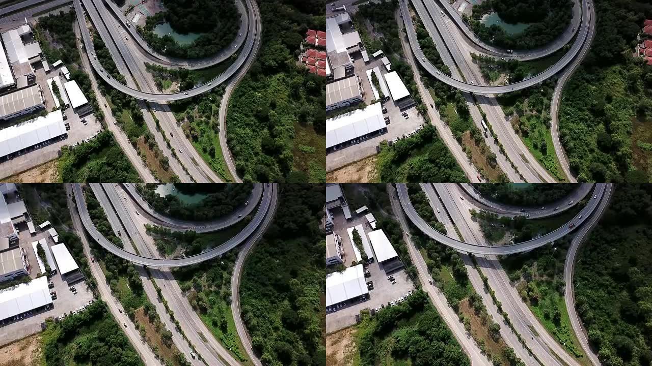 高速公路交汇处和交通运输的鸟瞰图