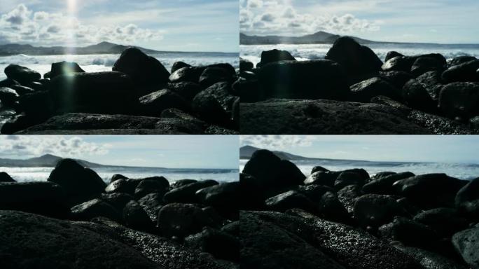 崎岖不平的海岸大海边浪花海岛拍打石头礁石