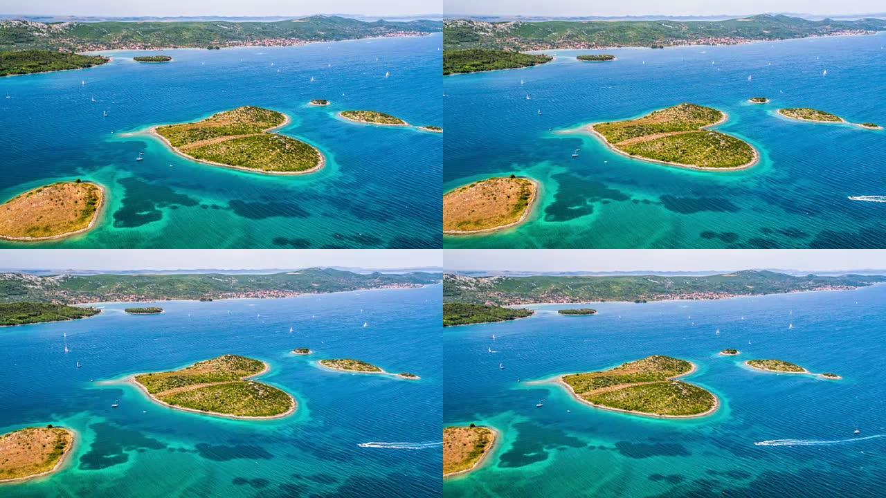 克罗地亚心形岛屿Galesnjak的鸟瞰图