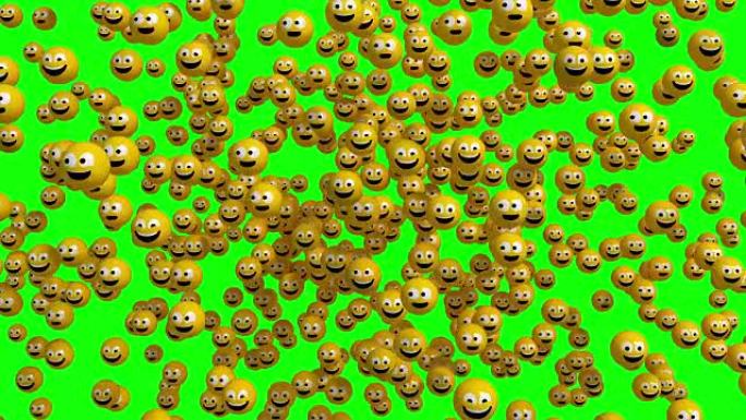 4K. 3D面部图标爆炸。表情符号出现在恐惧的脸上，环顾四周，冷静下来并微笑。绿屏。