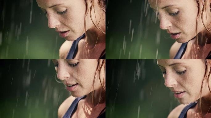 女人站在夏雨里女人站在夏雨里