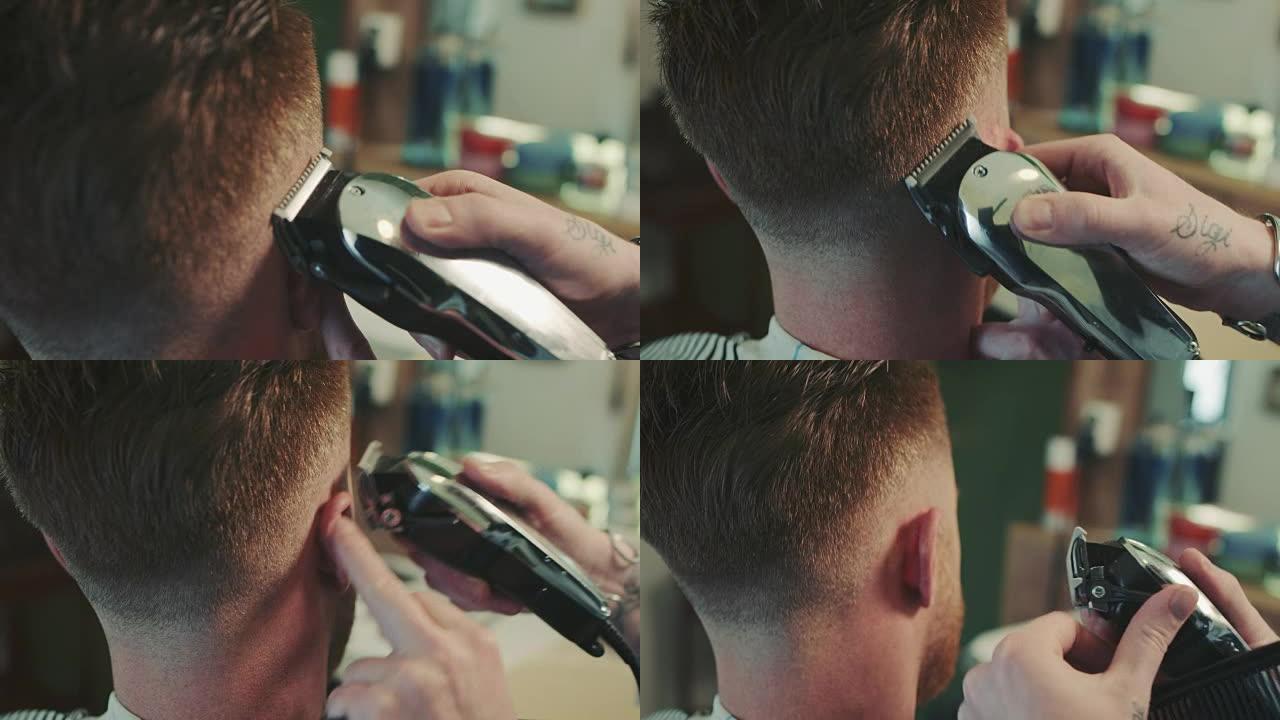 理发师用剪刀理发