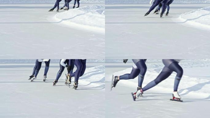 无法识别的速滑运动员在溜冰场上比赛