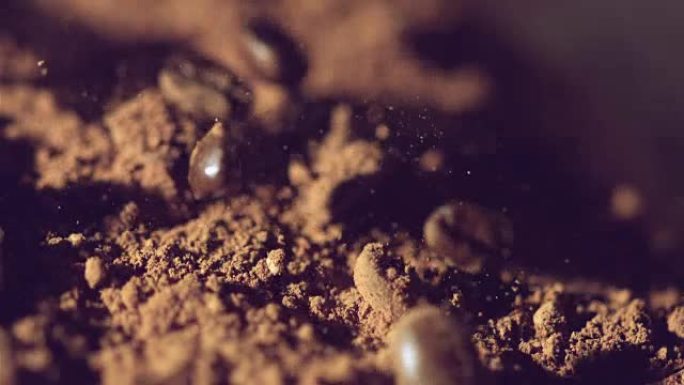 咖啡豆掉落并落地咖啡豆泥土