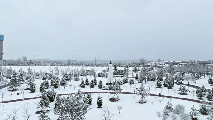 航拍晋城法治公园雪景