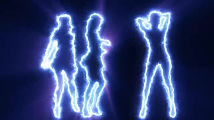三个性感的女孩在蓝色轮廓中跳舞