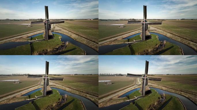 荷兰风车的航拍风车田野