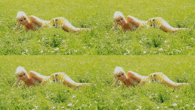 HD DOLLY：躺在草地上的美丽女人