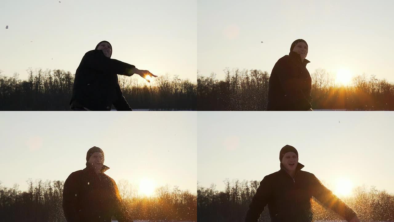 高清超级慢镜头：男子扔雪球