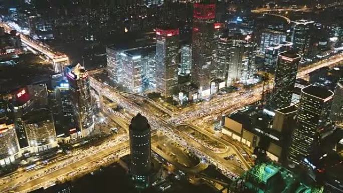 T/L MS HA ZO夜间/中国北京CBD地区鸟瞰图