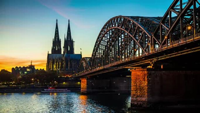 4k城市景观、景观和建筑: 科隆大教堂和霍亨索伦布鲁克