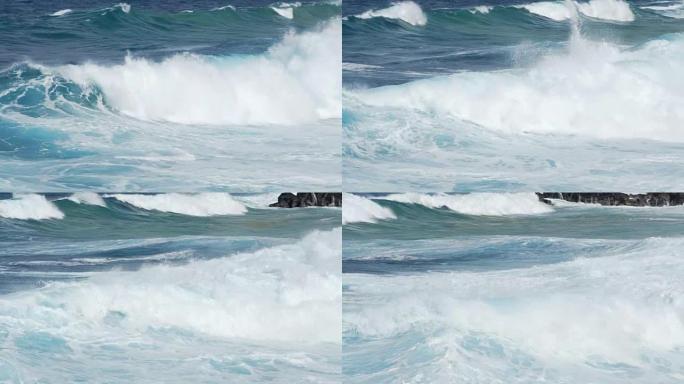 大海浪撞击岸边大海海边海水海浪花翻滚波涛