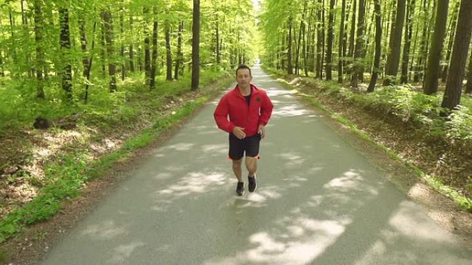 高清超级慢动作: 男人在森林里慢跑