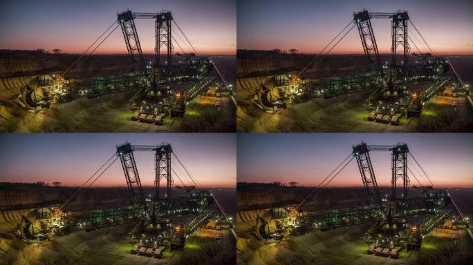 黄昏时的煤矿开采采矿石矿矿场采掘开采