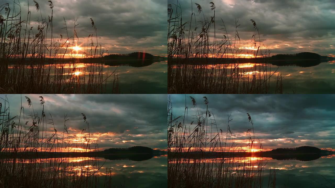 高清动态延时：日落时美丽的湖泊
