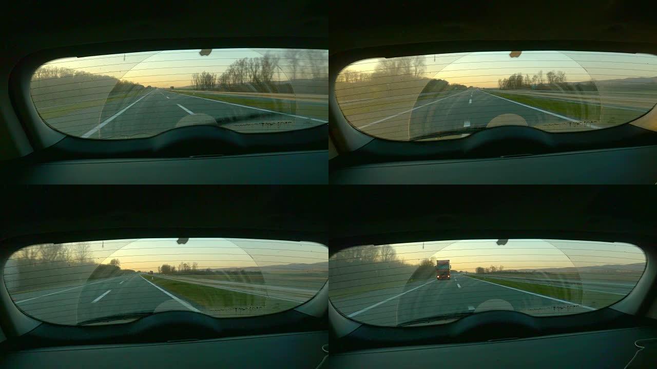 POV在日出时在萨格勒布-贝尔格莱德的高速公路上行驶