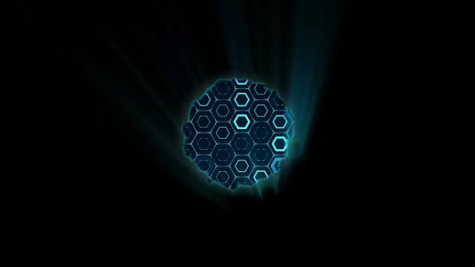 带光辉光效应运动的蓝色六边形粒子中心4k夹抽象六边形背景、技术和创新概念