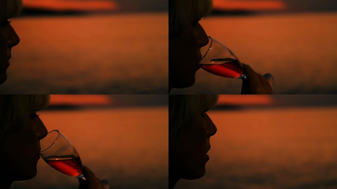 HD DOLLY：黄昏时在海滩上喝酒的女人