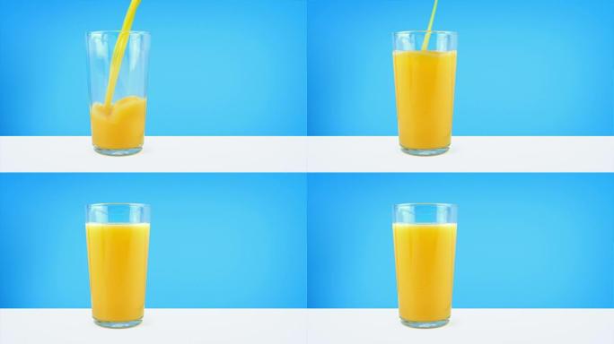 橙汁倒入玻璃杯中倒果汁橙汁饮料水果果汁