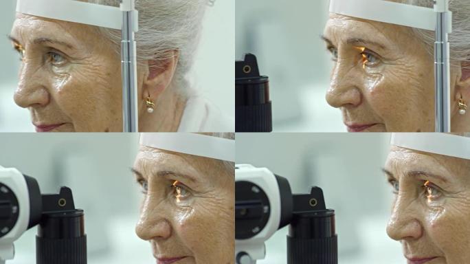 老年妇女进行眼科检查