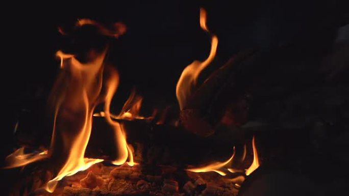 高清超级慢镜头：篝火上烤香肠