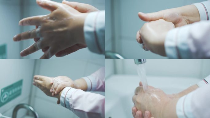 4k一名医护人员正在认真清洗手部