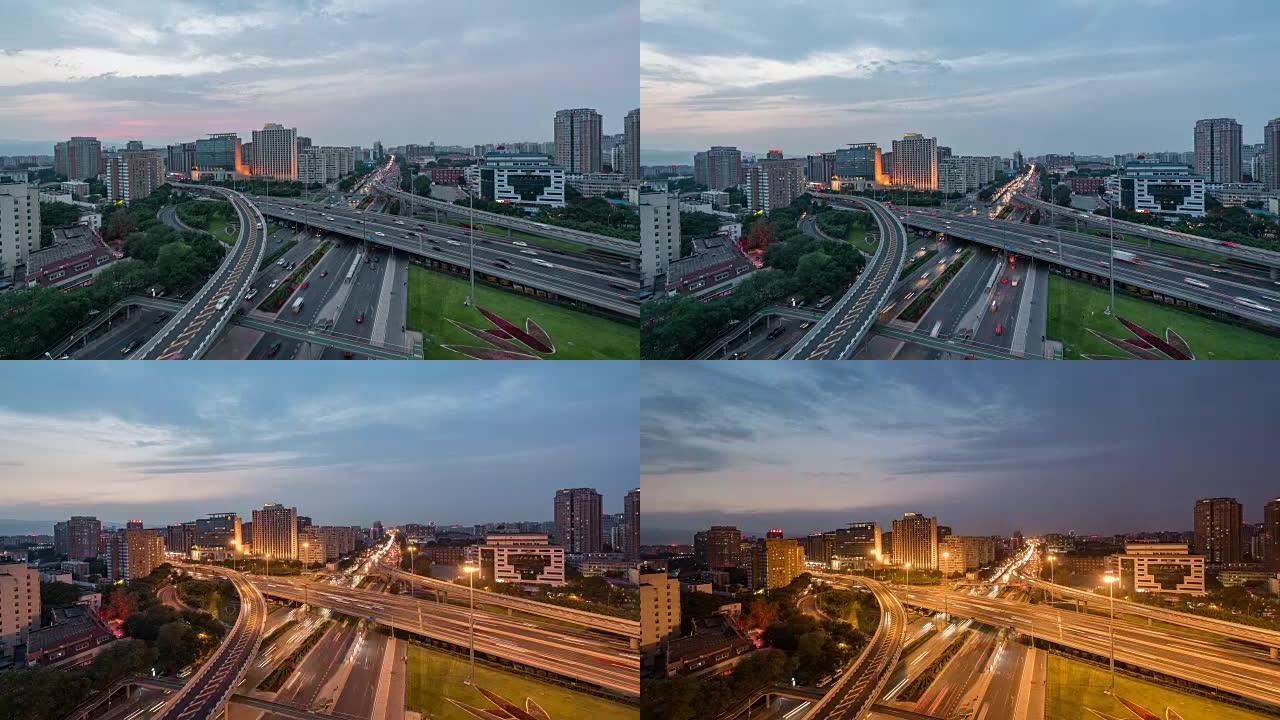时间流逝-北京，繁忙路口的鸟瞰图，从白天到晚上 (WS HA平移)