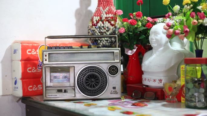 复古收音机 老式道具 花朵 老花镜 雕像