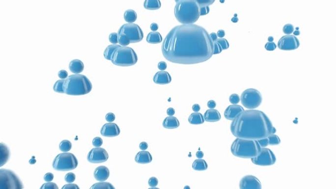 3D用户社区关系联系蓝色人像图标无数人群