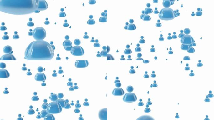3D用户社区关系联系蓝色人像图标无数人群