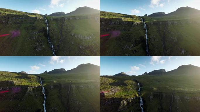 带瀑布的悬崖航拍-冰岛