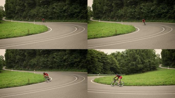 骑赛车的人自行车赛道训练压弯拐弯