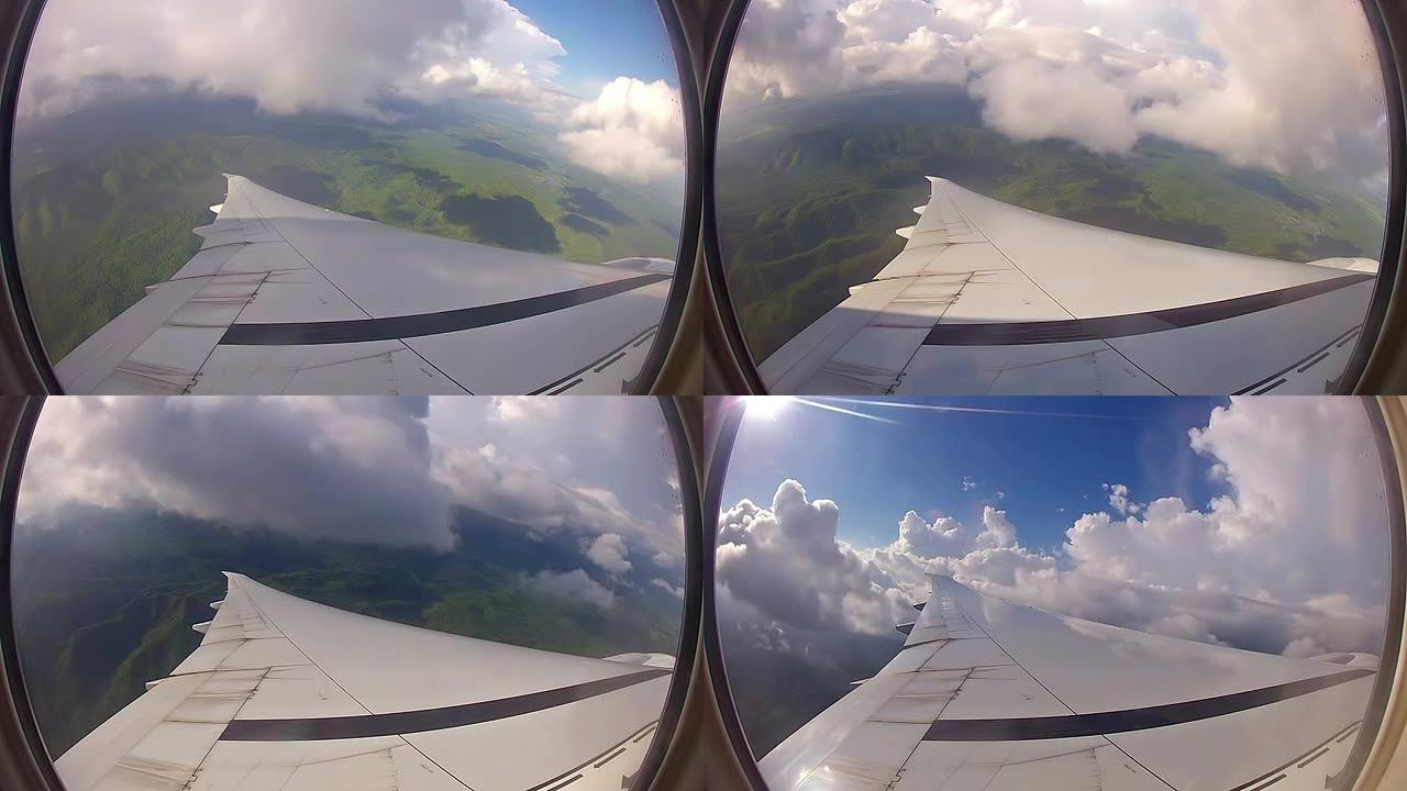 从古巴上空的飞机窗户观看