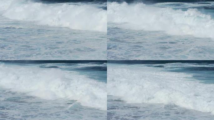 海浪在慢动作中破裂和撞击