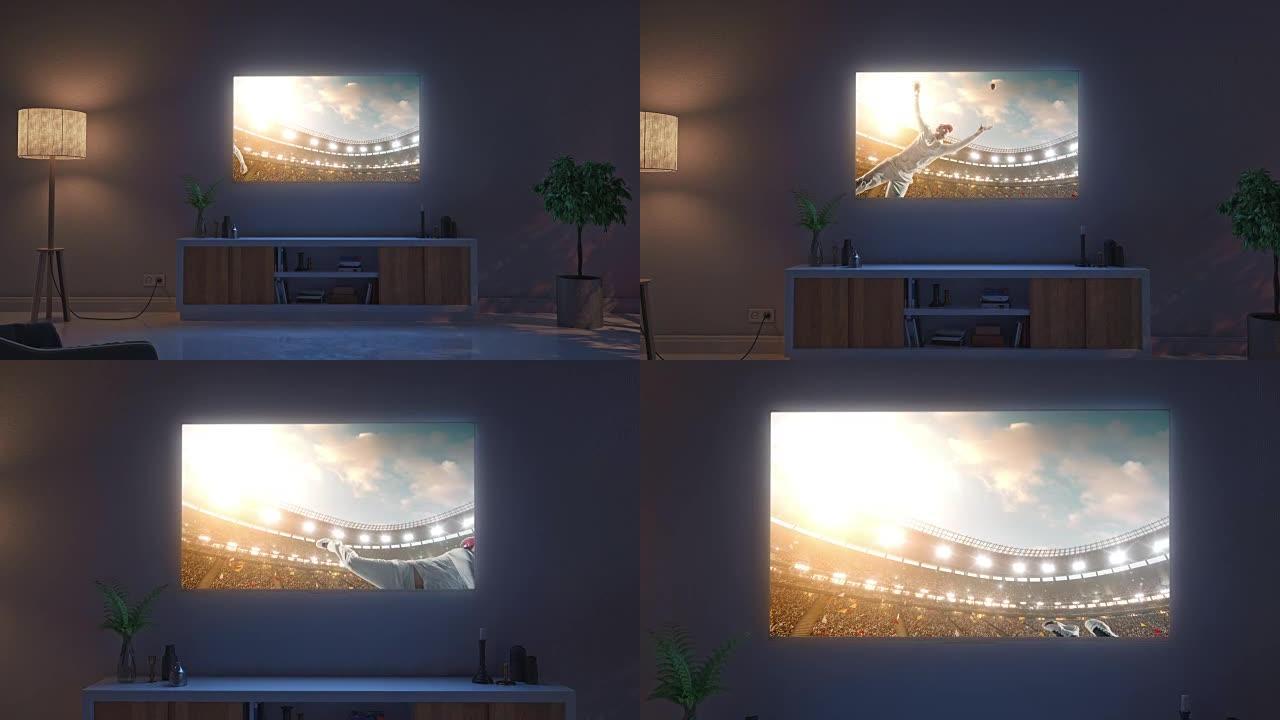 客厅电视机上的板球游戏