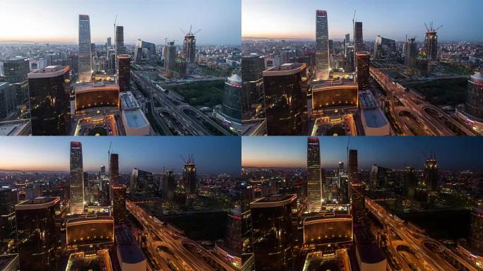 延时 -- 北京城市天际线鸟瞰图，昼夜转换 (WS Zoom Panning)