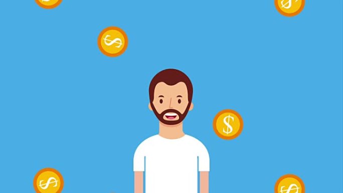 微笑的大胡子男子肖像掉落的美元硬币