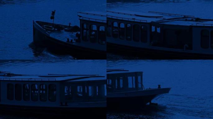 运河船在夜间通过船行驶