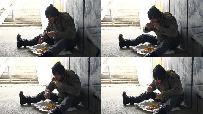 高清多莉: 无家可归的人吃食物
