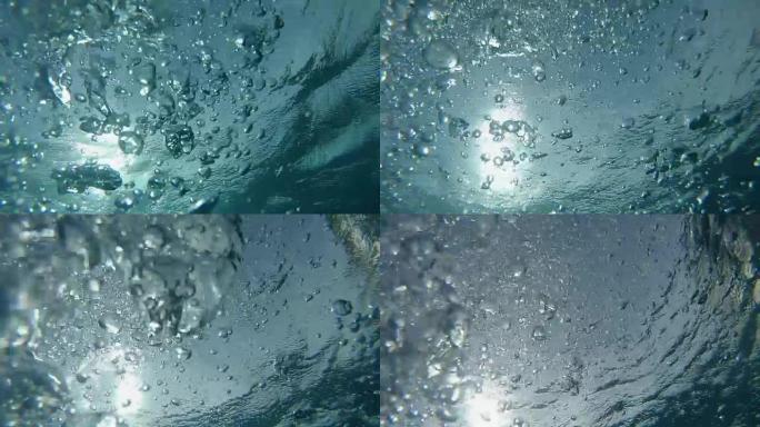 水下，POV: 沉入塔希提岛附近清澈的海底。