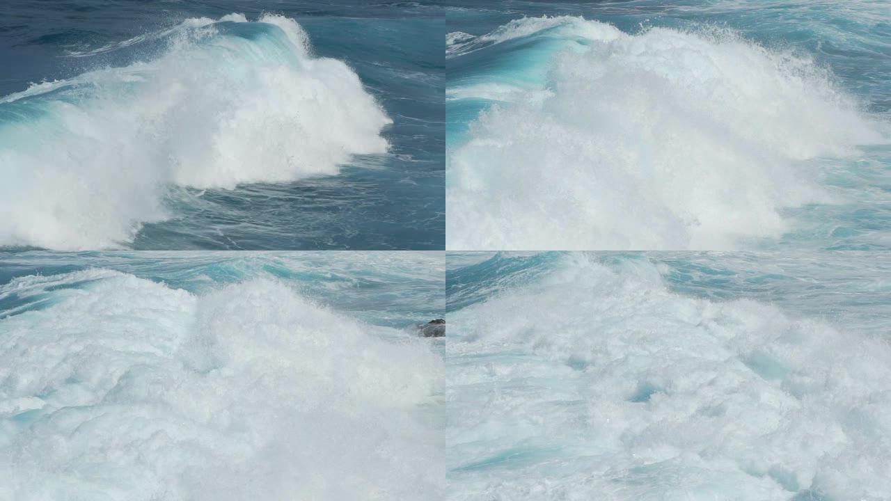大海浪破碎和撞击汹涌的浪花冲浪