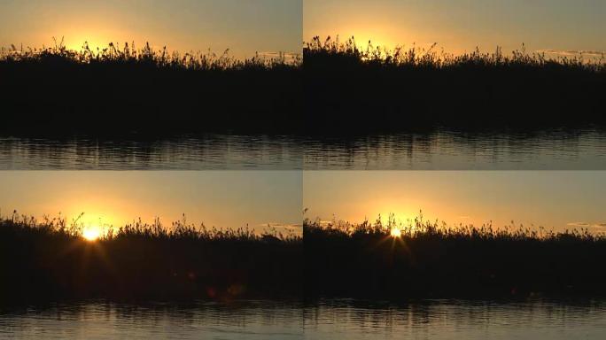 非洲河上的日落。非洲河日落