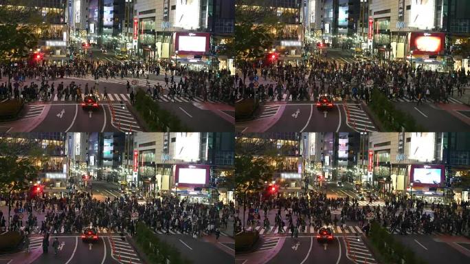 行人在涩谷十字路口过马路
