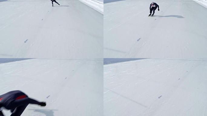 速滑运动员在溜冰场上比赛