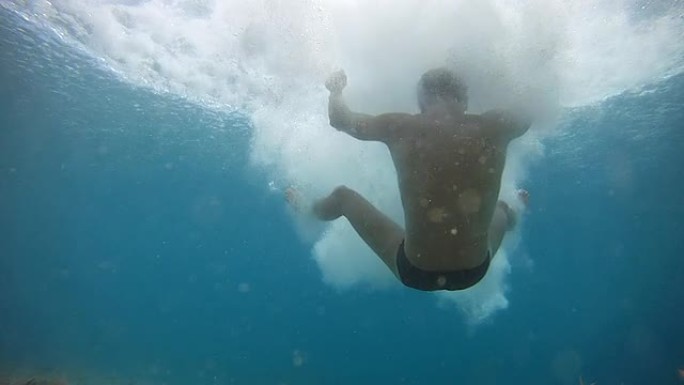 高清慢速动作：游泳运动员跳入水中