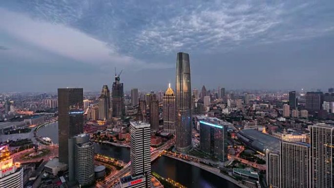 奇妙城市场景的T/L WS HA ZI鸟瞰图，昼夜过渡/中国天津