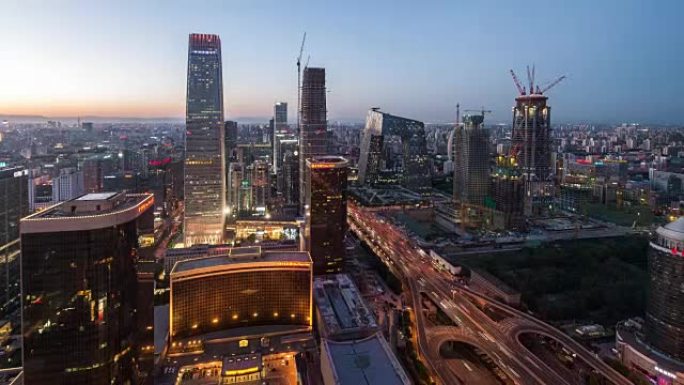 延时-北京天际线高架视图，昼夜过渡 (WS平移)